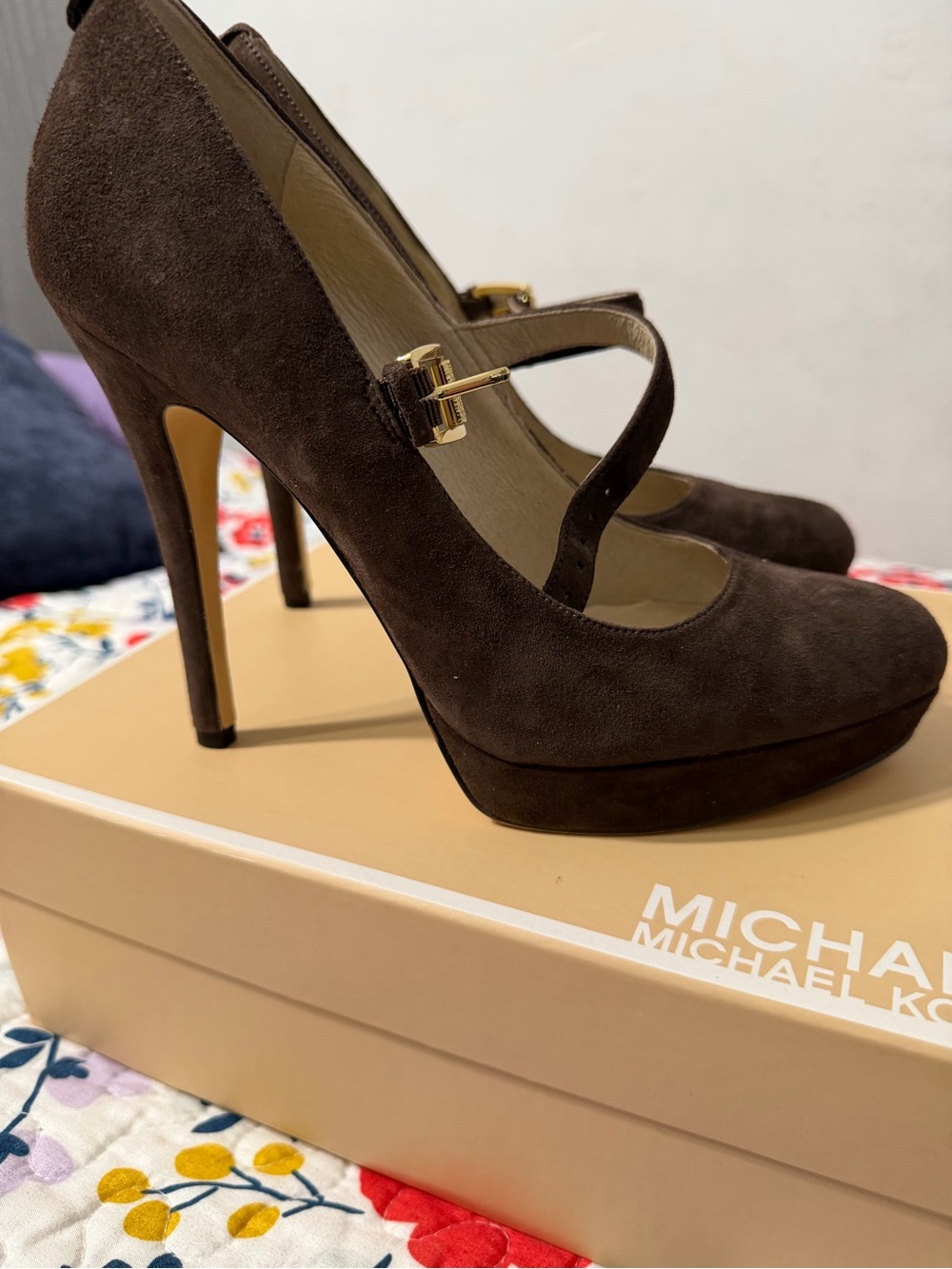 Michael Kors Chocolate Brown Suede Mary Jane Platform Heels - Picture 2 of 6